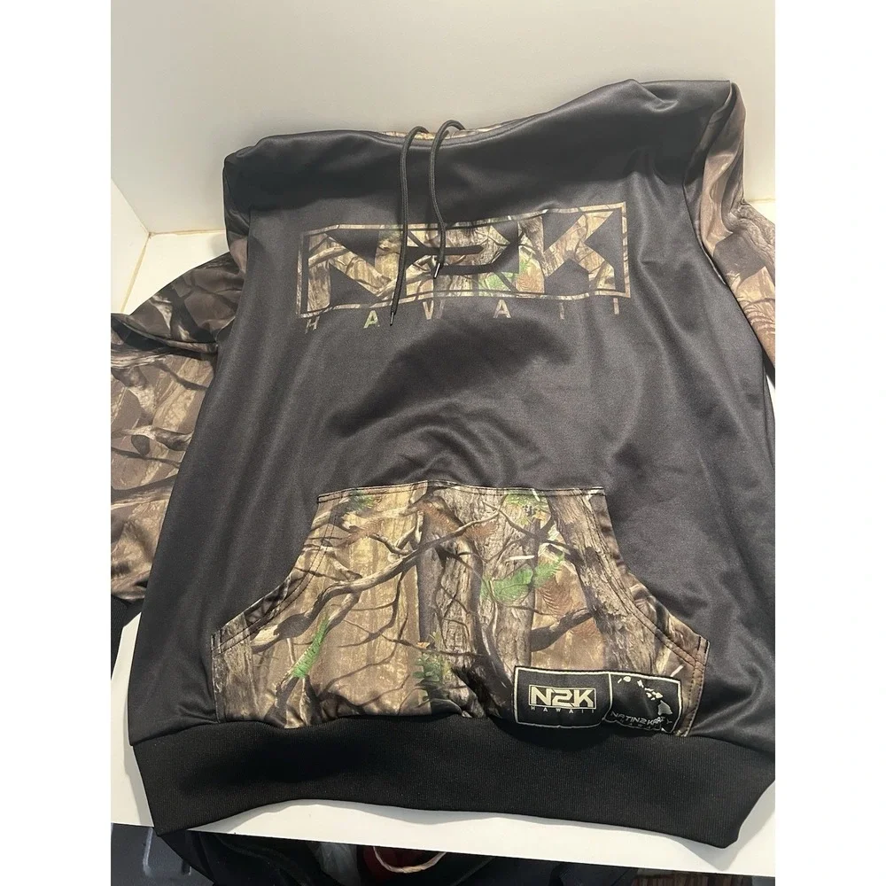 N2K Natin2Krazy Men's Hoodie Camouflage Black Pullover Sz S Y2K Hunting Skate
